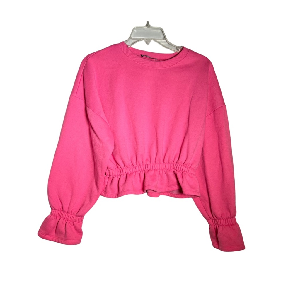 Zara neon pink peplum sweatshirt ruffled cuffs